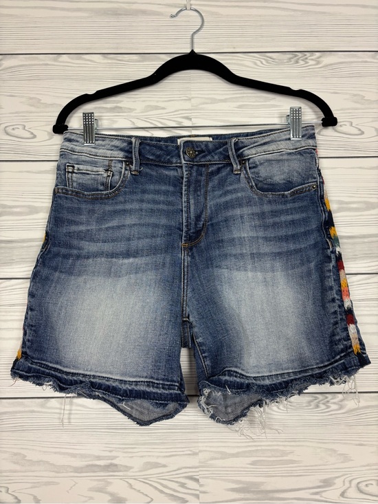 DRIFTWOOD Pants - Driftwood Lulu Cherrill embroidered side stripe raw hem denim shorts size 26